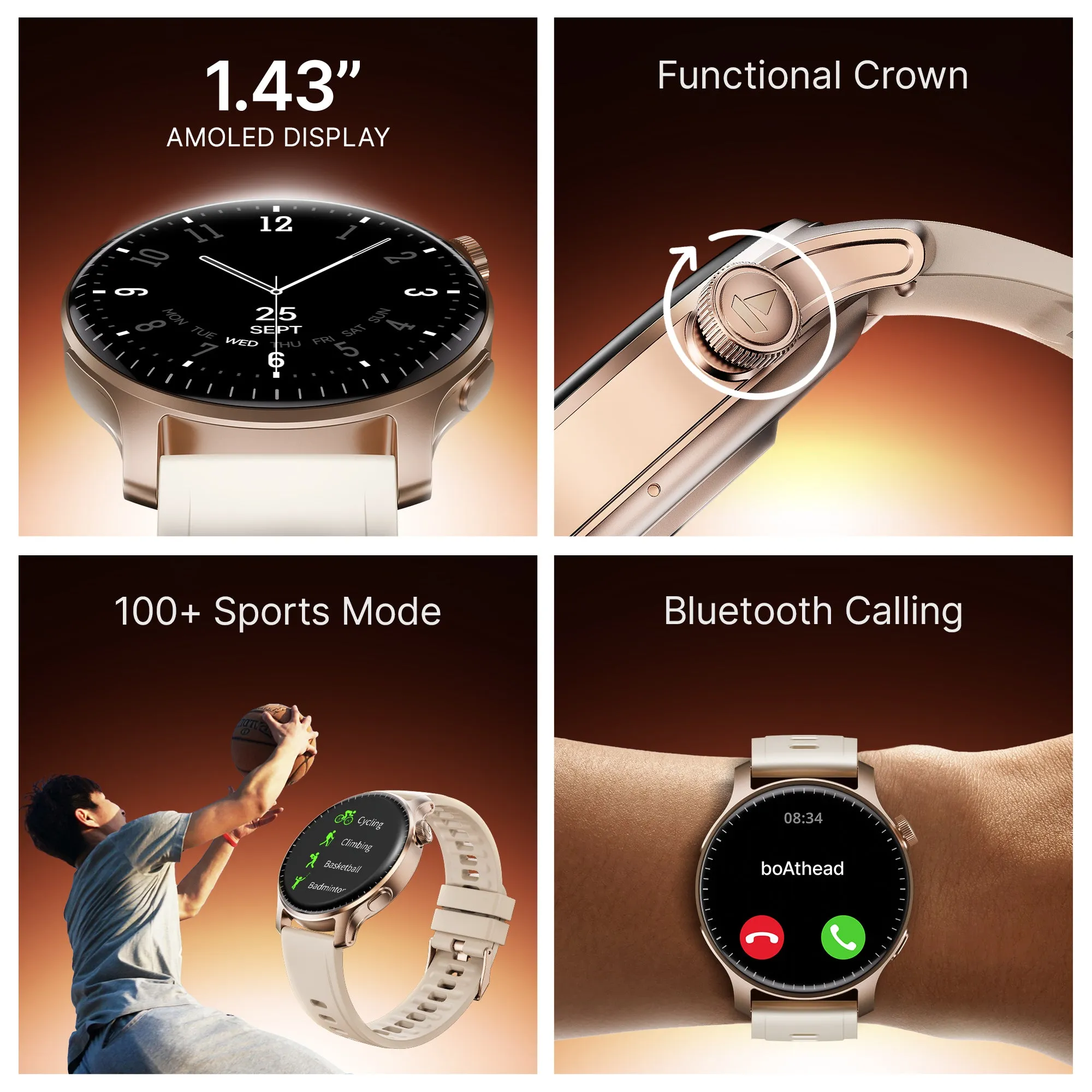 boAt Ultima Prime | Smartwatch with 1.43" AMOLED Display, Cloud Watch Faces, Emergency SOS, BT Calling, Functional Crown