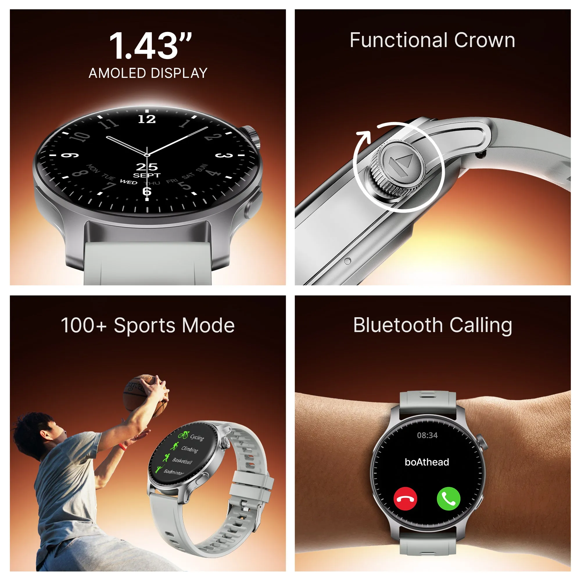 boAt Ultima Prime | Smartwatch with 1.43" AMOLED Display, Cloud Watch Faces, Emergency SOS, BT Calling, Functional Crown