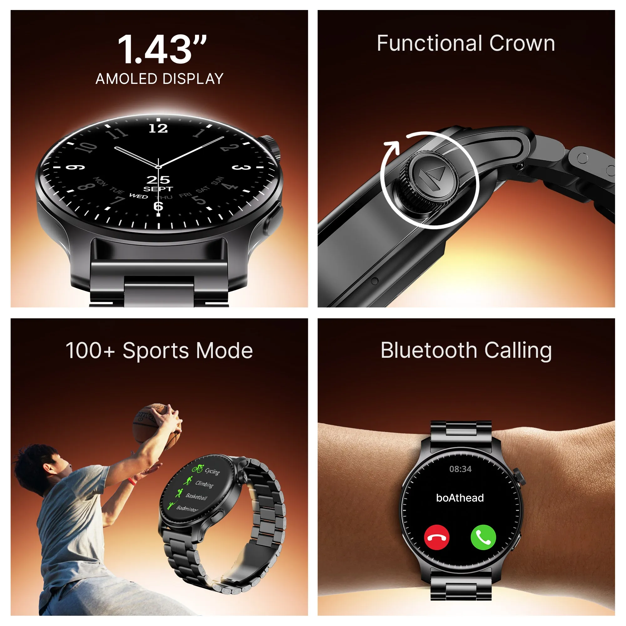 boAt Ultima Prime | Smartwatch with 1.43" AMOLED Display, Cloud Watch Faces, Emergency SOS, BT Calling, Functional Crown