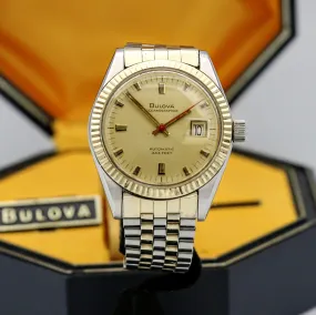BULOVA 1970 Oceanographer "D" Automatic Watch 333 Feet 10K GOLD Bezel Wristwatch