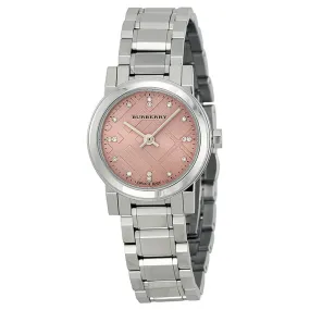 Burberry Diamond Pink Dial Stainless Steel Ladies Watch BU9223