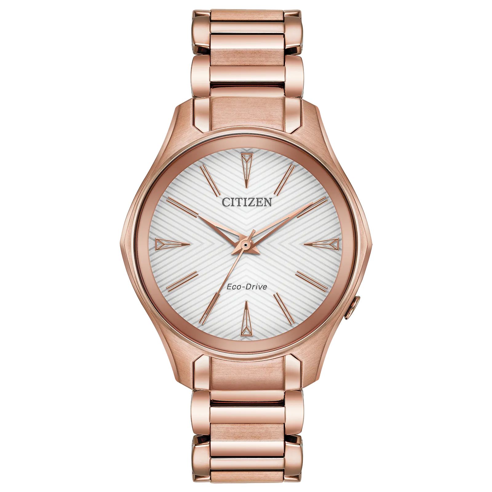 Citizen Eco Drive Rose Tone Watch with Silver Patterned Dial EM0593-56A