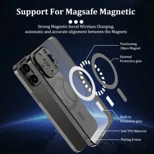 For Apple iPhone 14 MagSafe Magnetic Case with HaloLock Shockproof Military Grade Protection Scratch Resistant Back Clear Protective Cover (Black)