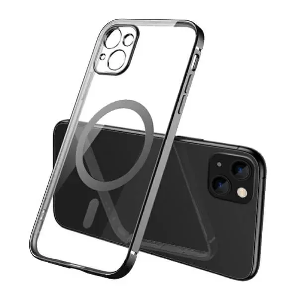 For Apple iPhone 14 MagSafe Magnetic Case with HaloLock Shockproof Military Grade Protection Scratch Resistant Back Clear Protective Cover (Black)