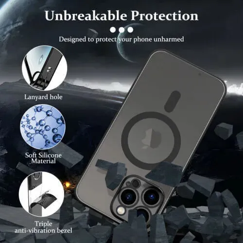 For Apple iPhone 14 MagSafe Magnetic Case with HaloLock Shockproof Military Grade Protection Scratch Resistant Back Clear Protective Cover (Black)