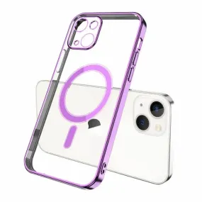 For Apple iPhone 14 MagSafe Magnetic Case with HaloLock Shockproof Military Grade Protection Scratch Resistant Back Clear Protective Cover (Purple)