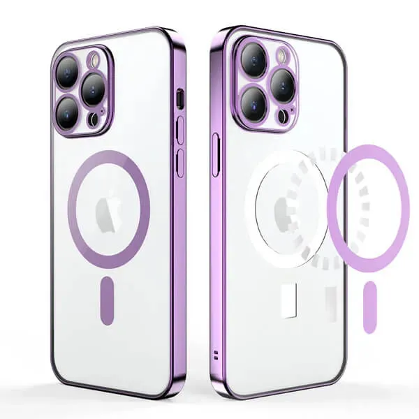 For Apple iPhone 14 MagSafe Magnetic Case with HaloLock Shockproof Military Grade Protection Scratch Resistant Back Clear Protective Cover (Purple)