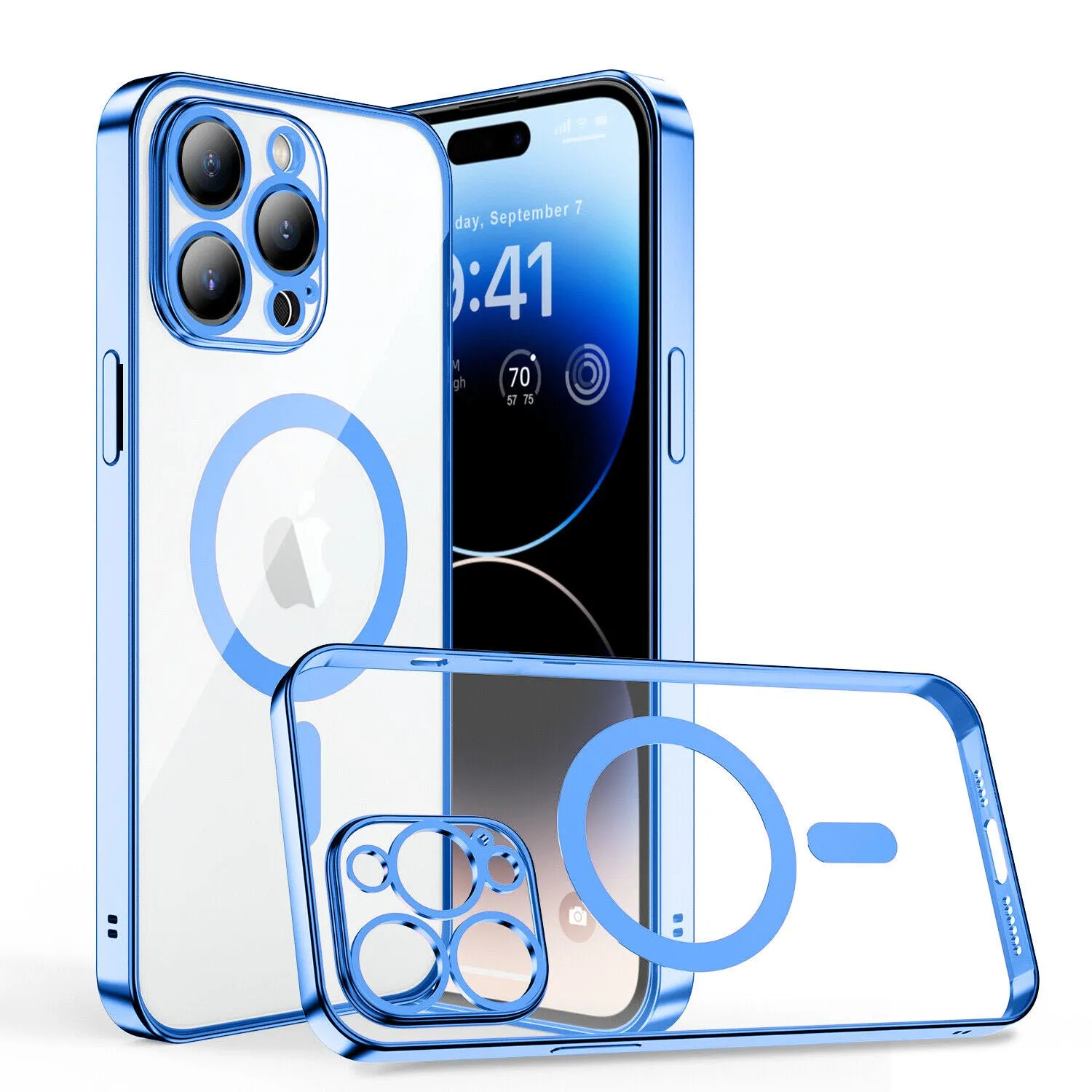 For Apple iPhone 14 Pro MagSafe Magnetic Case with HaloLock Shockproof Military Grade Protection Scratch Resistant Back Clear Protective Cover (Blue)
