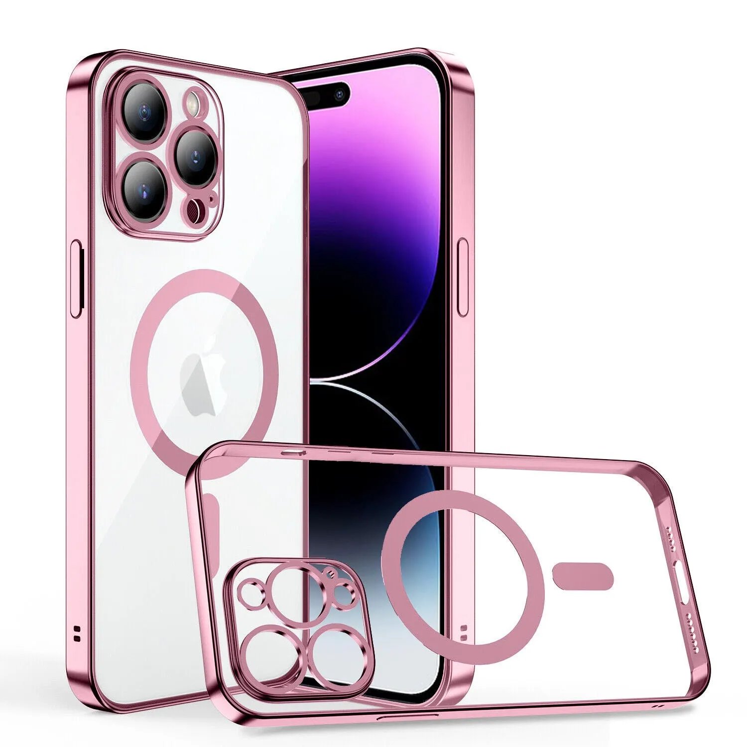 For Apple iPhone 14 Pro MagSafe Magnetic Case with HaloLock Shockproof Military Grade Protection Scratch Resistant Back Clear Protective Cover (Rose Gold)