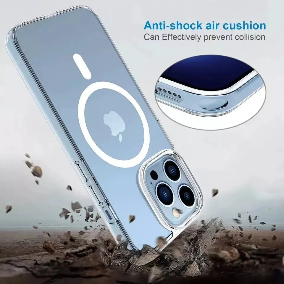For iPhone 14 Magnetic Shockproof Clear Case Megsafe Back Cover