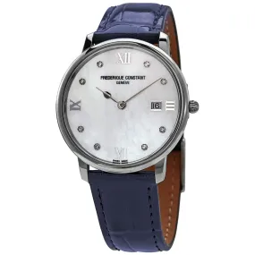 Frederique Constant Slimline Quartz Diamond White Mother of Pearl Dial Ladies Watch FC-220MPWD3S6