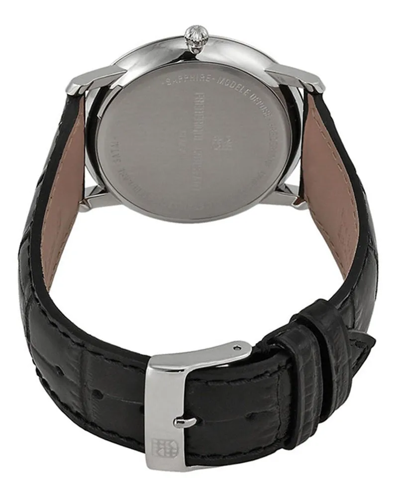 Frederique Constant Slimline Silver Dial Date Black Leather Strap Quartz Mens Watch FC-245M5S6