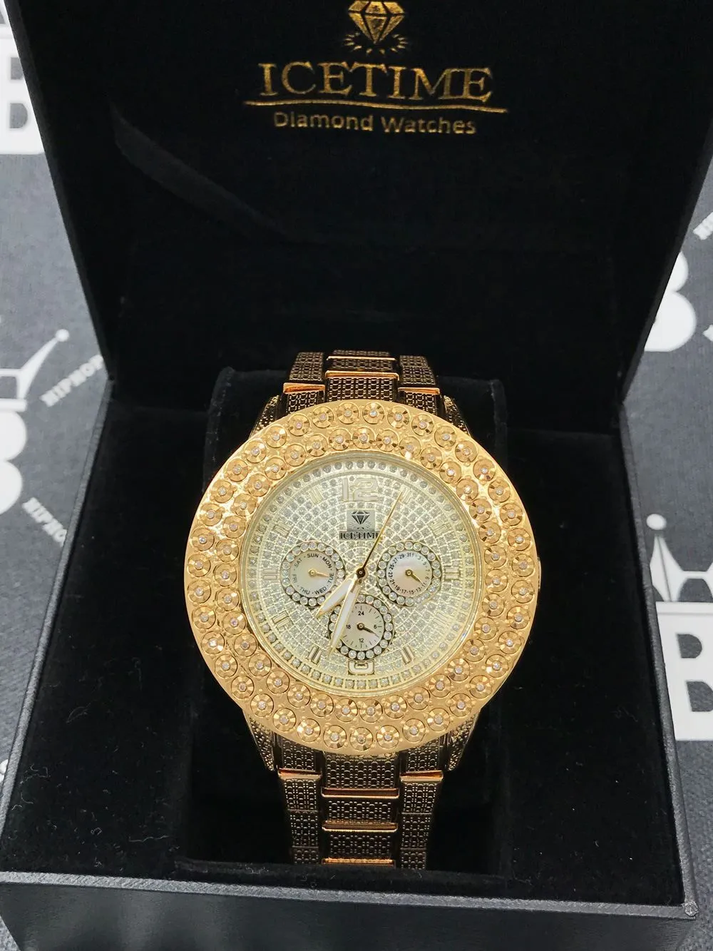Gold 2 Row .50 Carat Diamond Hip Hop Watch