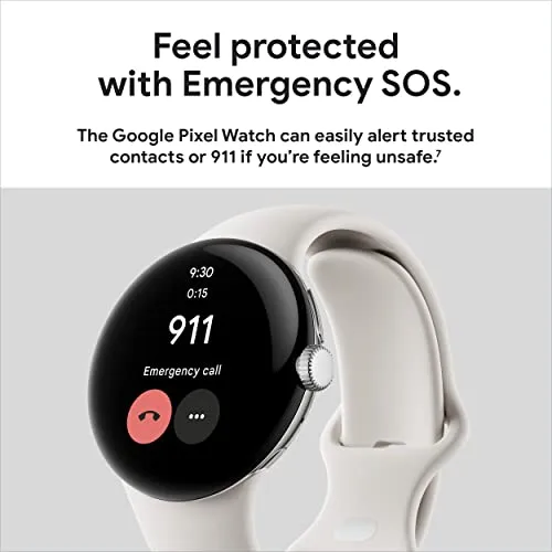 Google Pixel Watch - Android Smartwatch with Fitbit Activity Tracking - Heart Rate Tracking - Polished Silver Stainless Steel case with Chalk Active band - LTE