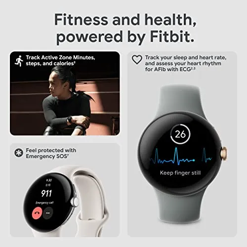 Google Pixel Watch - Android Smartwatch with Fitbit Activity Tracking - Heart Rate Tracking - Polished Silver Stainless Steel case with Chalk Active band - LTE