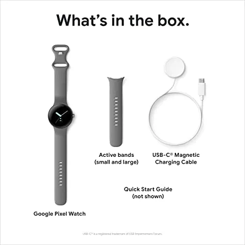 Google Pixel Watch - Android Smartwatch with Fitbit Activity Tracking - Heart Rate Tracking - Polished Silver Stainless Steel case with Chalk Active band - LTE
