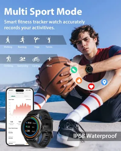 Gydom Smart Watch for Men Answer/Make Call, 1.28" Touch Screen Fitness Tracker with Blood Oxygen/Heart Rate/Sleep Monitor, 100 Sport Modes, IP68 Waterproof Smartwatch for Android iPhone