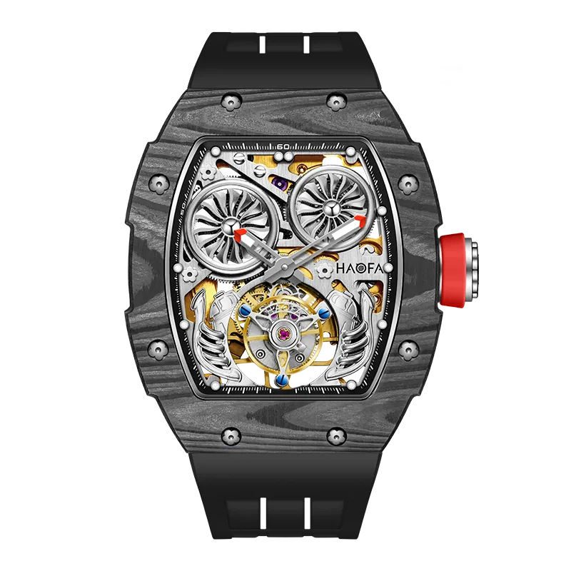 HAOFA Automatic Tourbillon double barrels Movement 72 hours power NTPT(carbon fiber）bezel  Titanium magnesium case 1922