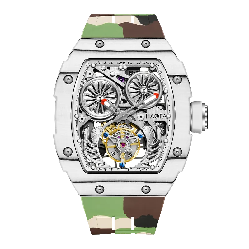 HAOFA Automatic Tourbillon double barrels Movement 72 hours power NTPT(carbon fiber）bezel  Titanium magnesium case 1922