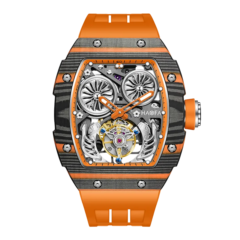 HAOFA Automatic Tourbillon double barrels Movement 72 hours power NTPT(carbon fiber）bezel  Titanium magnesium case 1922