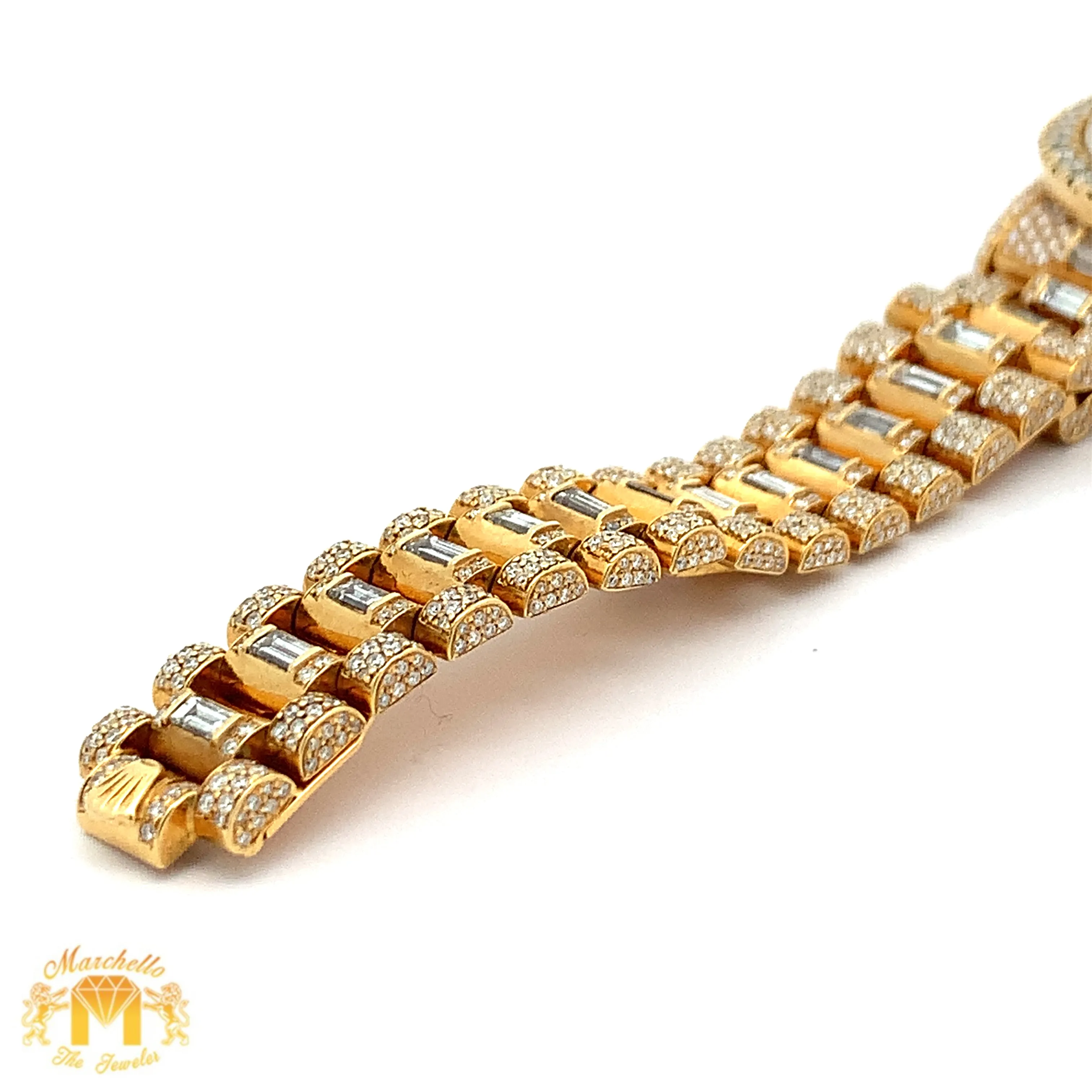 Iced out 31mm Rolex Presidential Watch with Baguettes and Round Diamonds