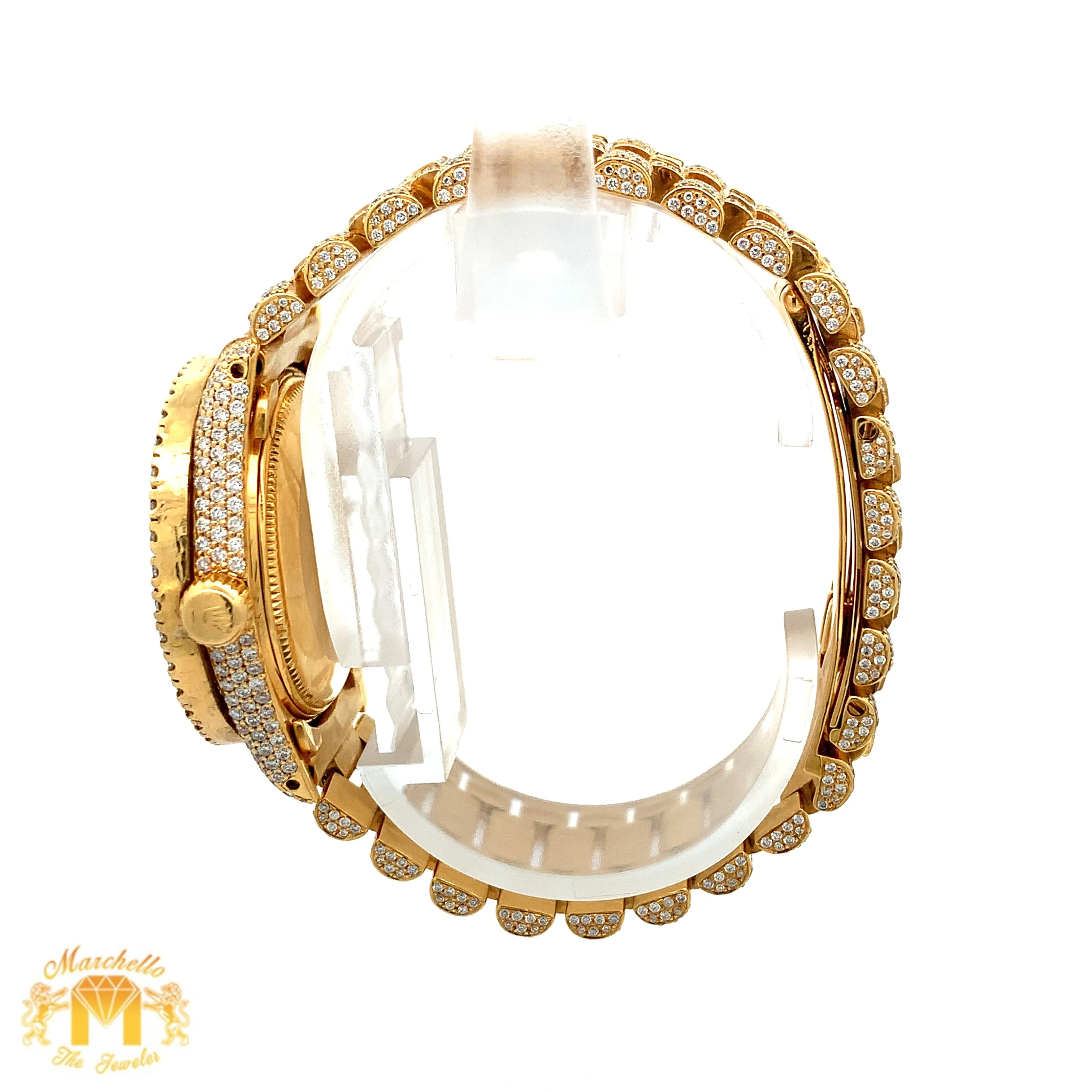 Iced out 31mm Rolex Presidential Watch with Baguettes and Round Diamonds