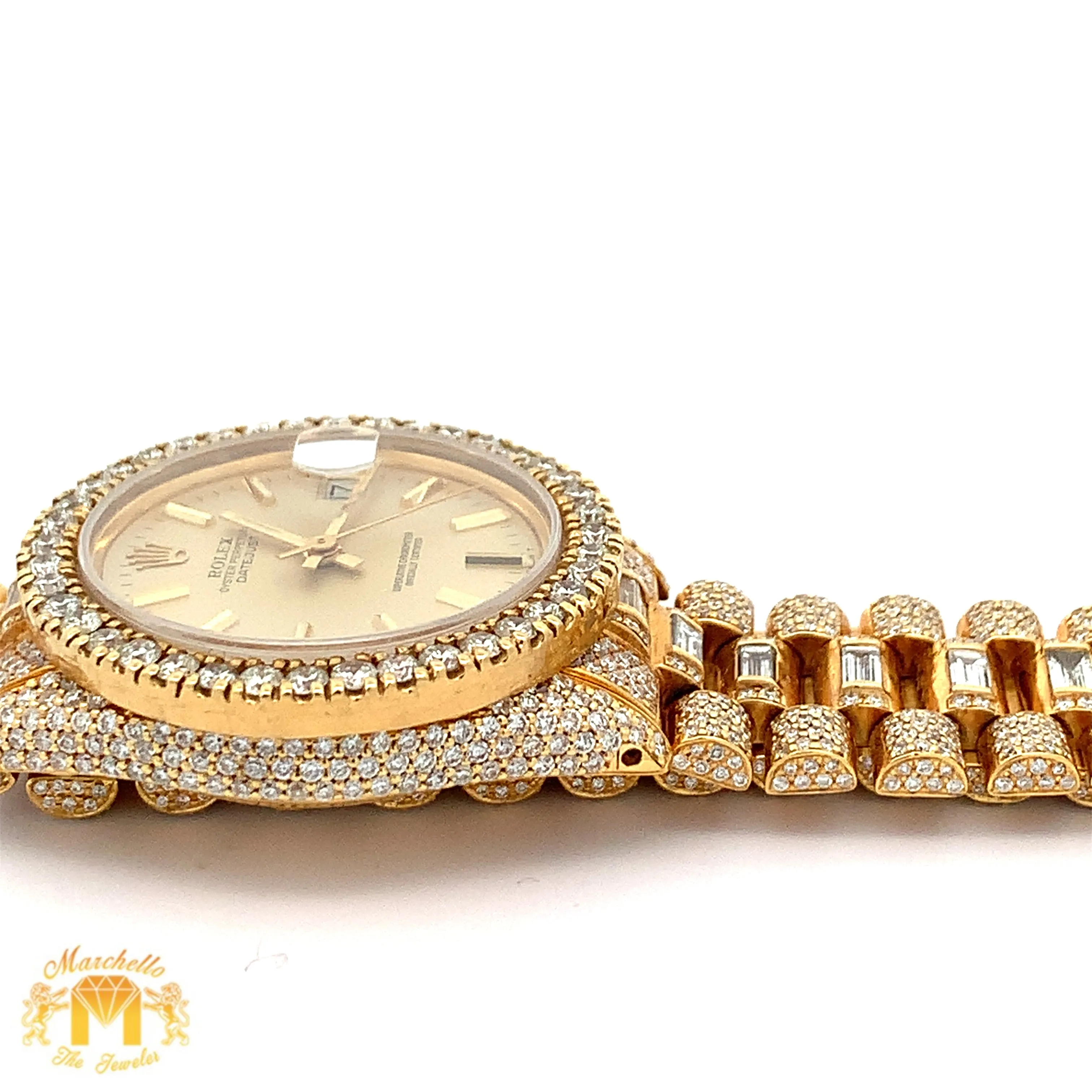 Iced out 31mm Rolex Presidential Watch with Baguettes and Round Diamonds