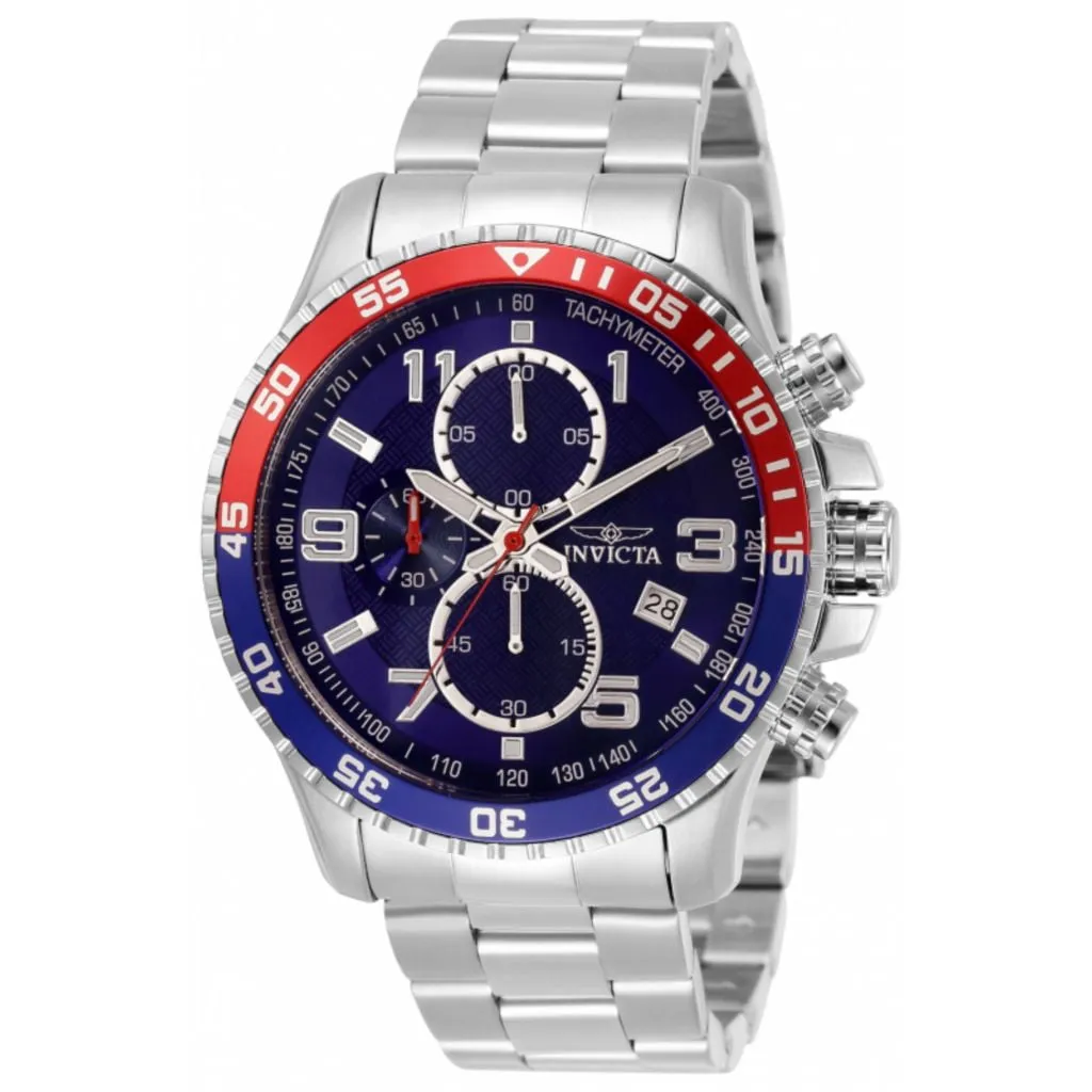 Invicta Specialty Men 45mm Stainless Steel Silver Blue White dial Chronograph Quartz Watch