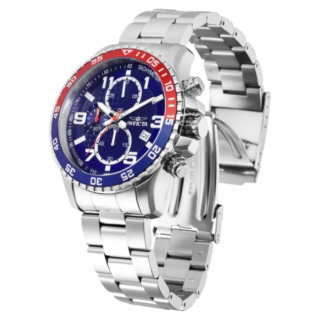 Invicta Specialty Men 45mm Stainless Steel Silver Blue White dial Chronograph Quartz Watch