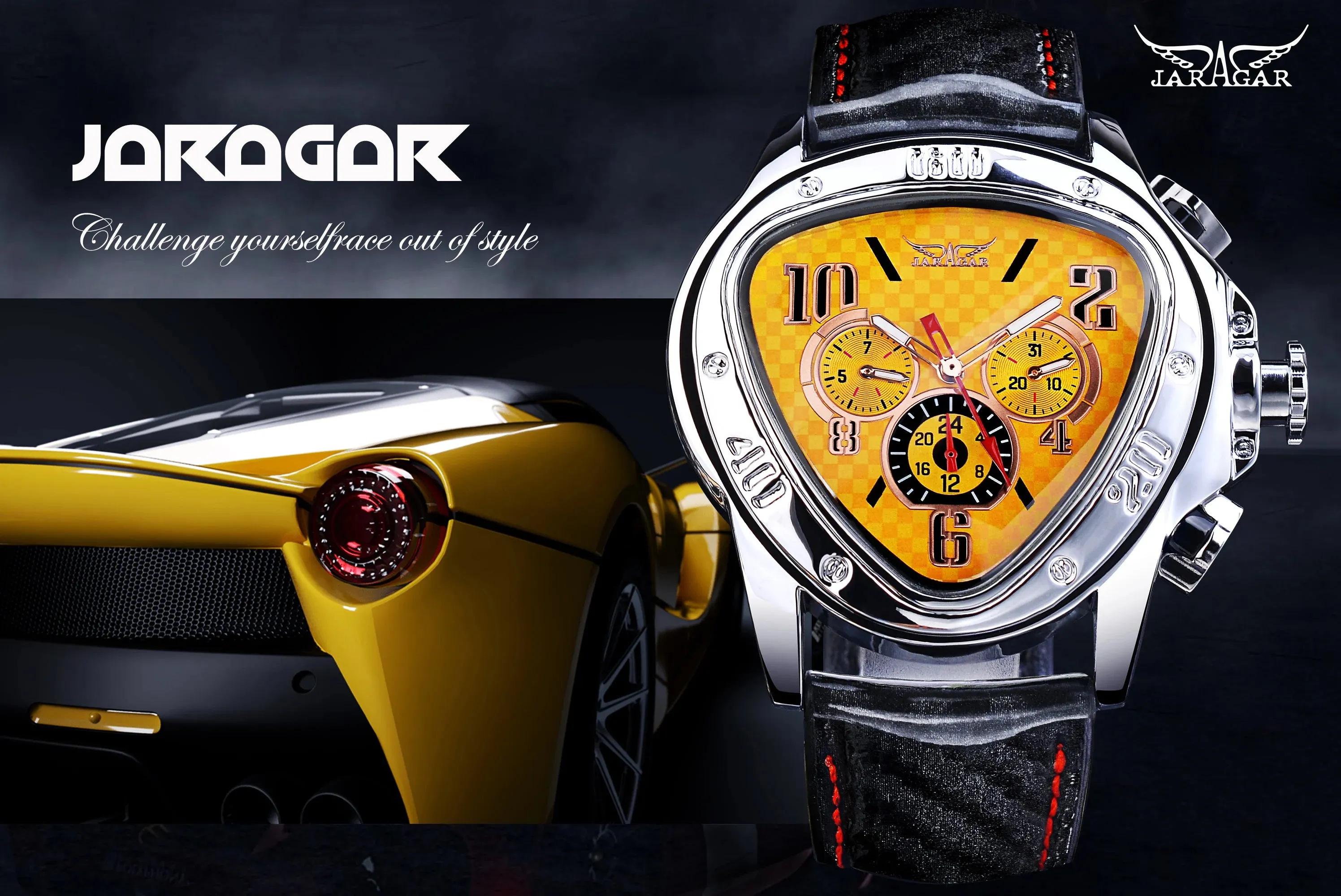 JARAGAR Triangle Mechanical Watch Men Leather Strap Watches Irregular Automatic Wristwatch 3 Dials Design With Luminous Pointers
