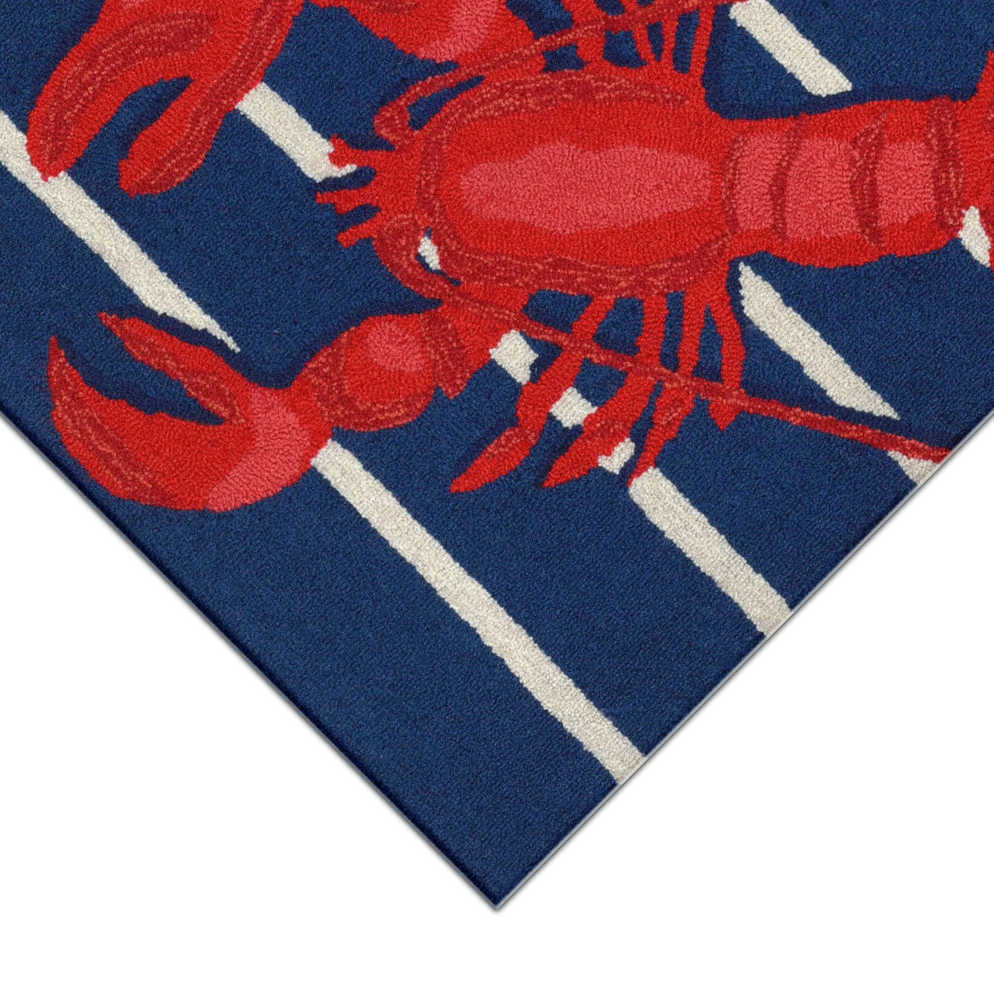 Liora Manne Frontporch Lobster on Stripes Indoor/Outdoor Rug Navy