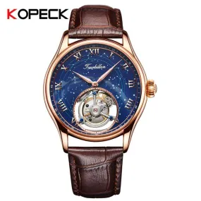 Luxury Business Men's Starry Tourbillon Mechanical Watches Sapphire Clock Tourbillon Hollow Movement Man Watch Genuine Leather