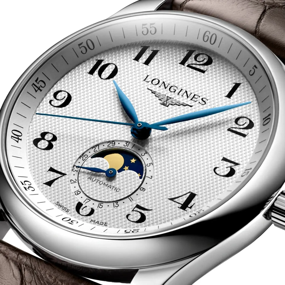 Master Collection Moonphase Silver "Barleycorn" Dial On Strap, 40mm