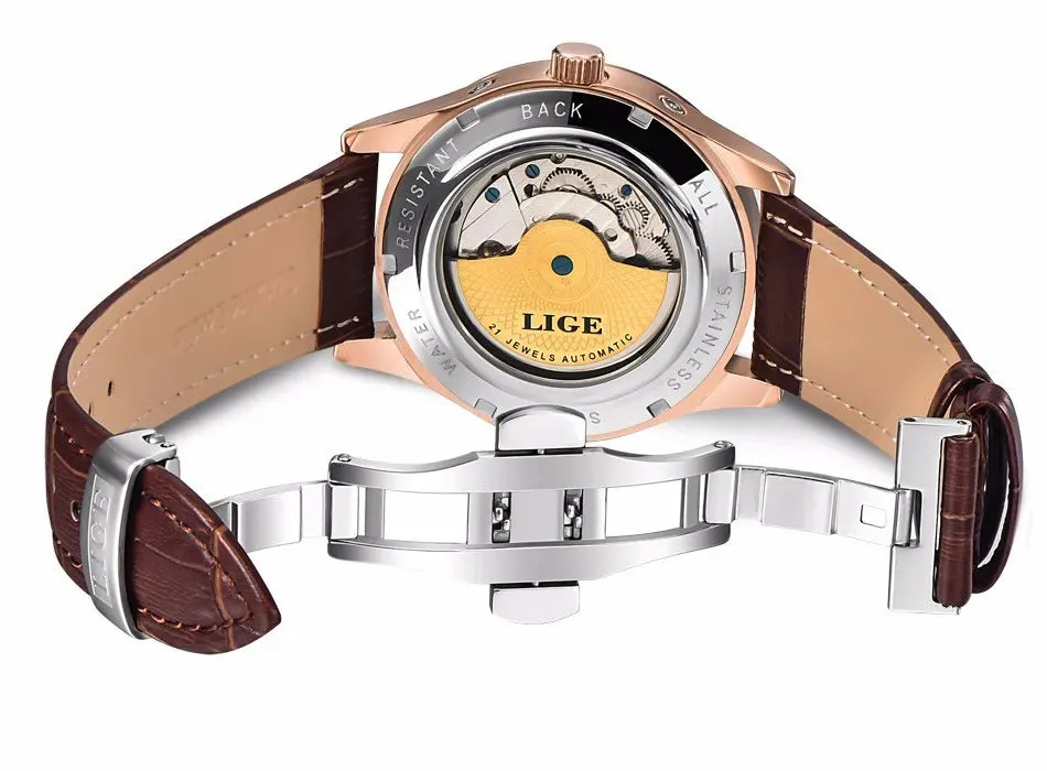 Men's Mechanical Tourbillon Clock Genuine Leather Waterproof Watch