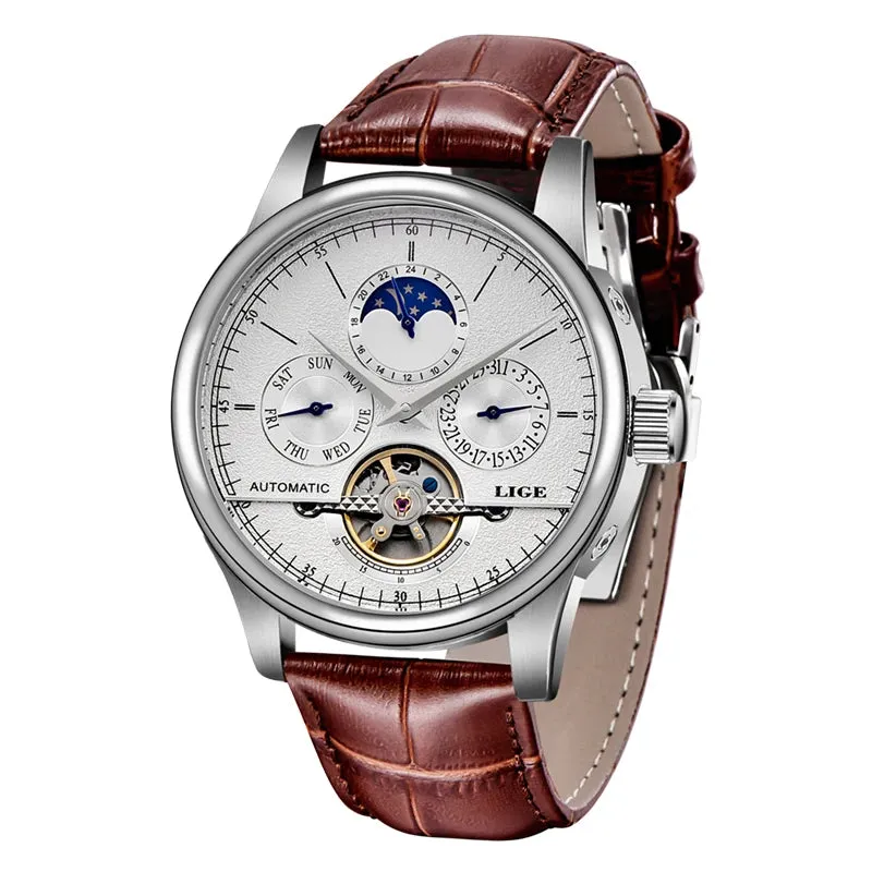 Men's Mechanical Tourbillon Clock Genuine Leather Waterproof Watch