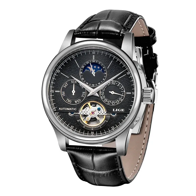Men's Mechanical Tourbillon Clock Genuine Leather Waterproof Watch