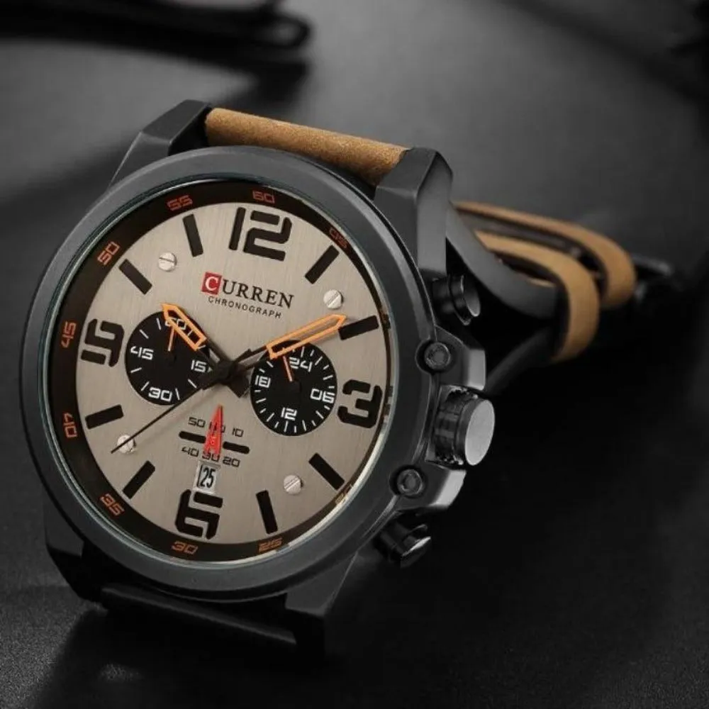 men's watches with leather strap quartz chronograph wrist watches ✈️ free.shipping