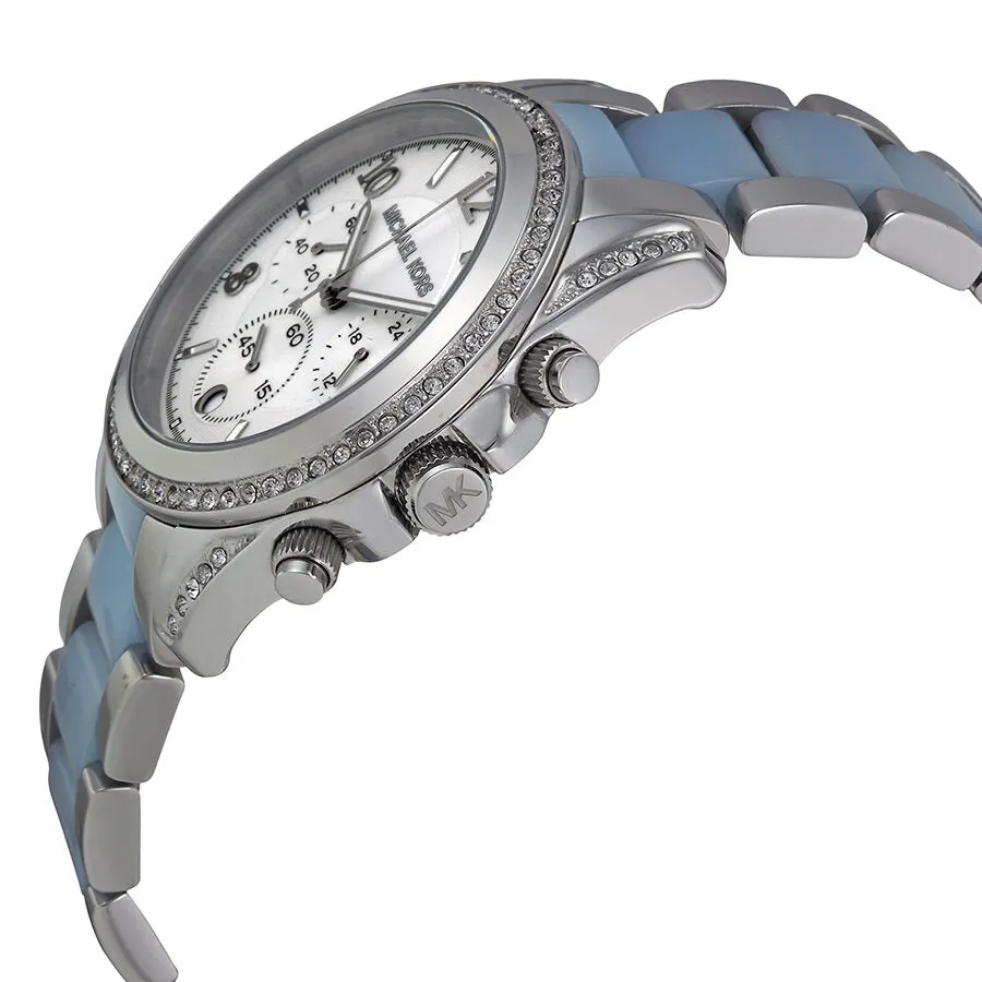 Michael Kors Blair Chronograph Silver Dial Stainless Steel with Chambray Acetate Ladies Watch MK6137 (Defect)