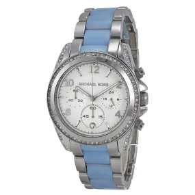 Michael Kors Blair Chronograph Silver Dial Stainless Steel with Chambray Acetate Ladies Watch MK6137 (Defect)