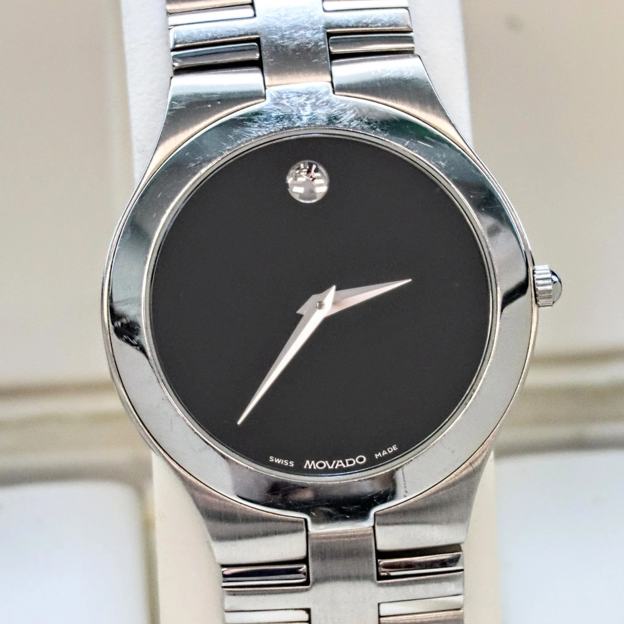 MOVADO MUSEUM Juro Watch Ref. 84.G21899 Black Dial ALL S.S. - Box & Papers!