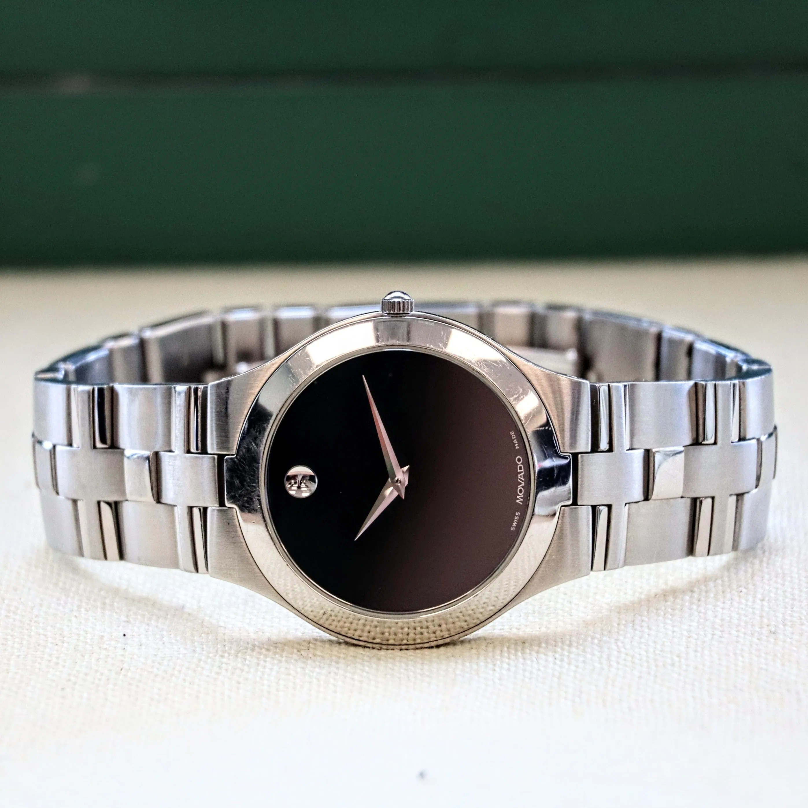 MOVADO MUSEUM Juro Watch Ref. 84.G21899 Black Dial ALL S.S. - Box & Papers!