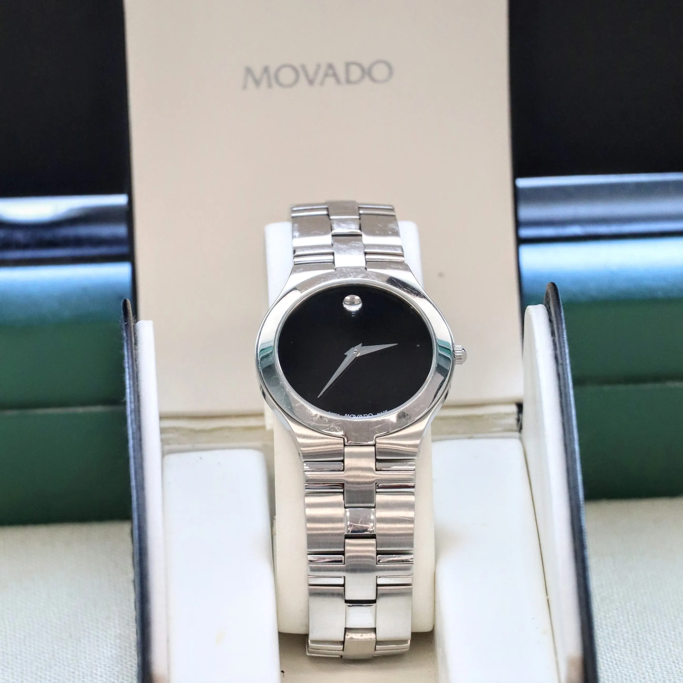 MOVADO MUSEUM Juro Watch Ref. 84.G21899 Black Dial ALL S.S. - Box & Papers!