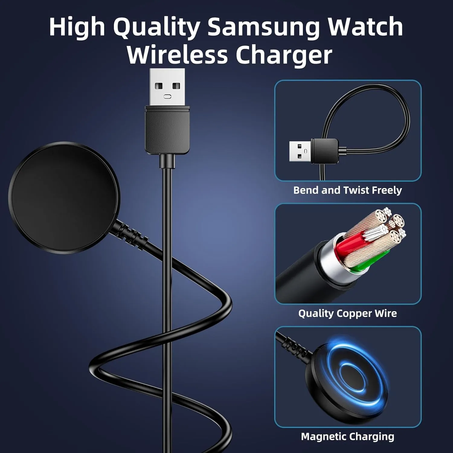 NEW Magnetic Wireless Watch Charger for Samsung Galaxy Watches 6/6 Classic/ 5/5 Pro/4/4 Classic/3/Active 2/Active, 3.5W USB Wireless Magnetic Dock Charging Cable for Samsung Galaxy Watches