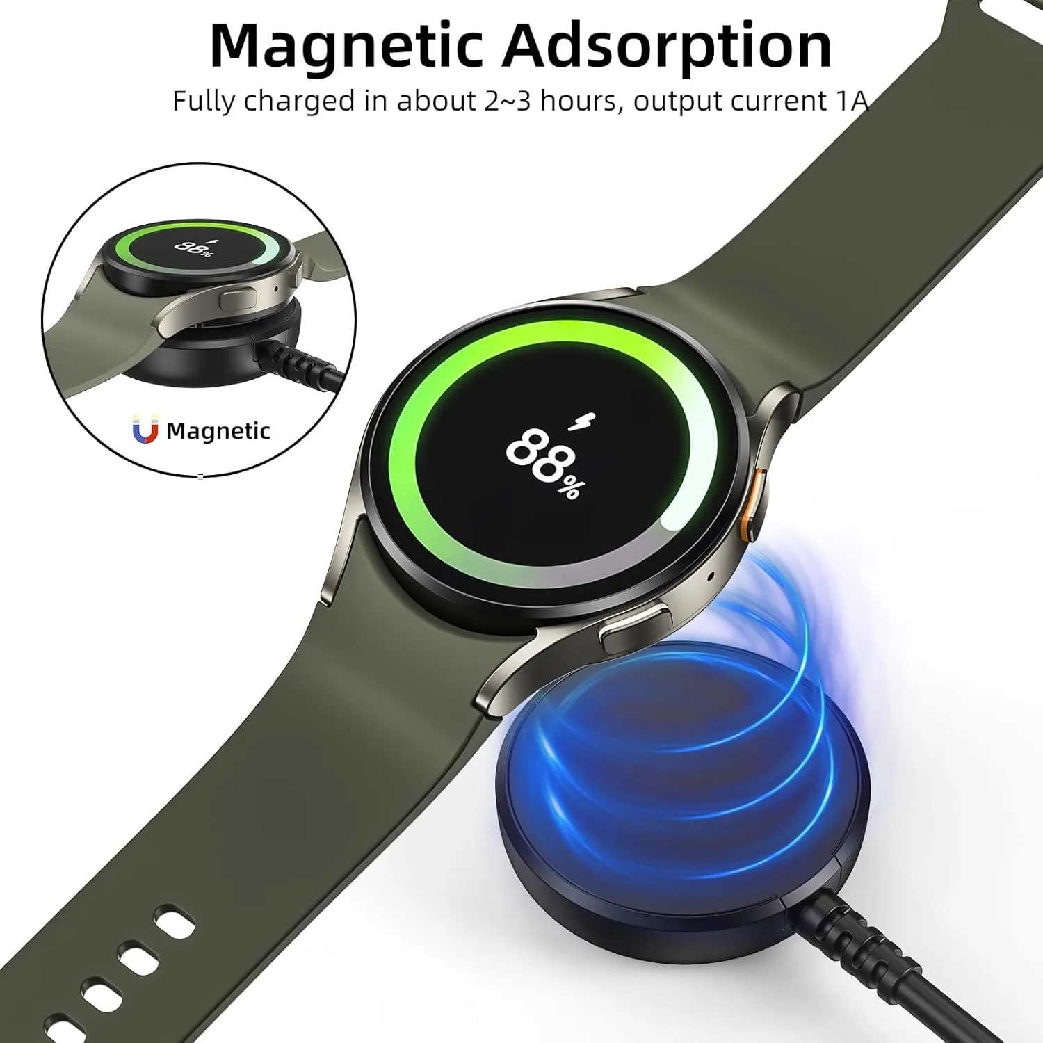 NEW Magnetic Wireless Watch Charger for Samsung Galaxy Watches 6/6 Classic/ 5/5 Pro/4/4 Classic/3/Active 2/Active, 3.5W USB Wireless Magnetic Dock Charging Cable for Samsung Galaxy Watches