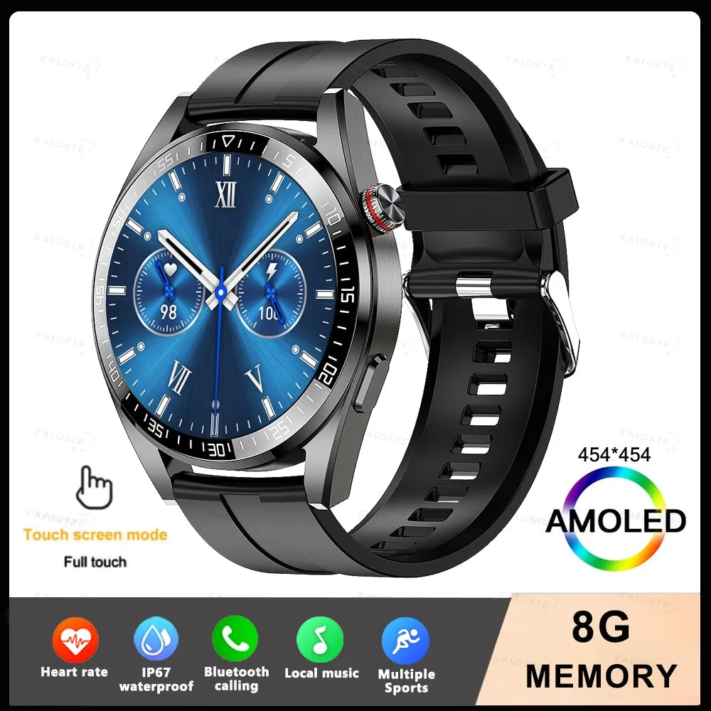 New Smart Watch Mens 8G Memory Local Music Player 454*454 AMOLED Screen Bluetooth Call Sports Man Smartwatch For Samsung Huawei