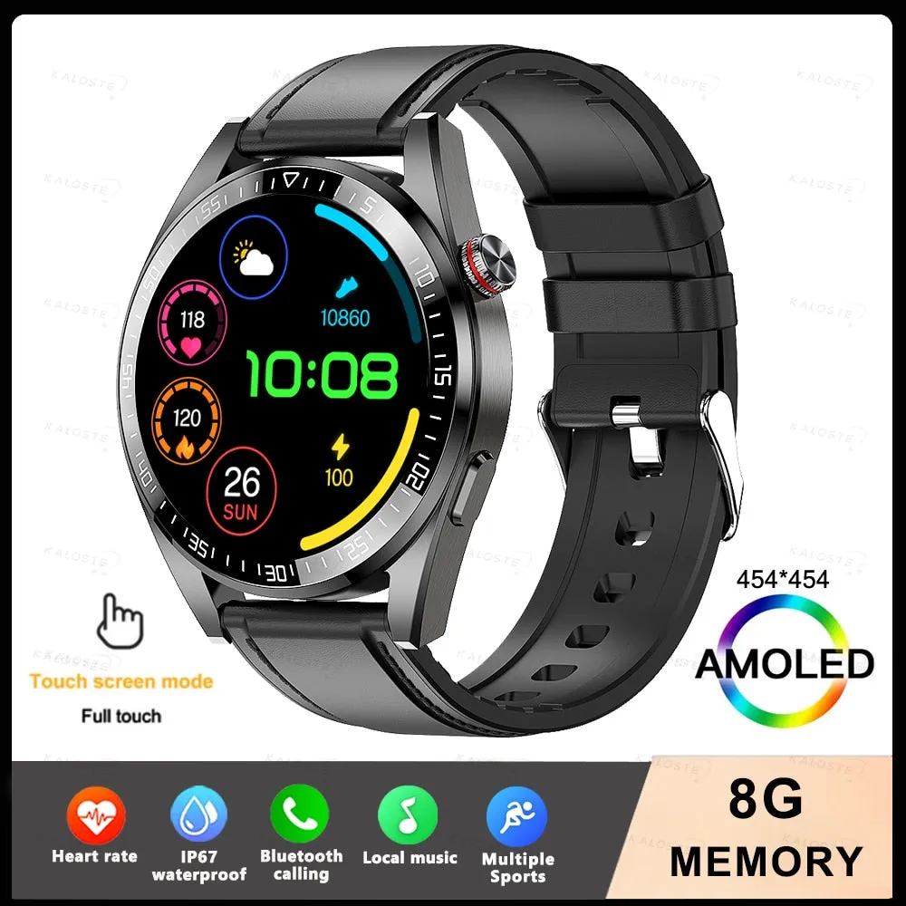 New Smart Watch Mens 8G Memory Local Music Player 454*454 AMOLED Screen Bluetooth Call Sports Man Smartwatch For Samsung Huawei