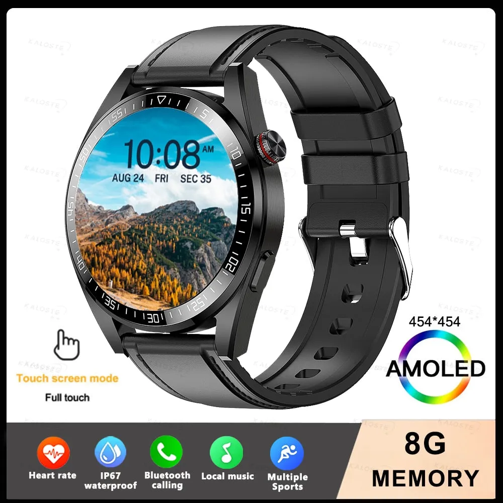 New Smart Watch Mens 8G Memory Local Music Player 454*454 AMOLED Screen Bluetooth Call Sports Man Smartwatch For Samsung Huawei