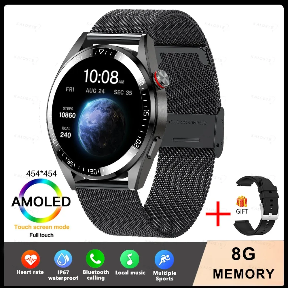 New Smart Watch Mens 8G Memory Local Music Player 454*454 AMOLED Screen Bluetooth Call Sports Man Smartwatch For Samsung Huawei