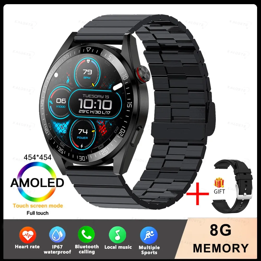 New Smart Watch Mens 8G Memory Local Music Player 454*454 AMOLED Screen Bluetooth Call Sports Man Smartwatch For Samsung Huawei