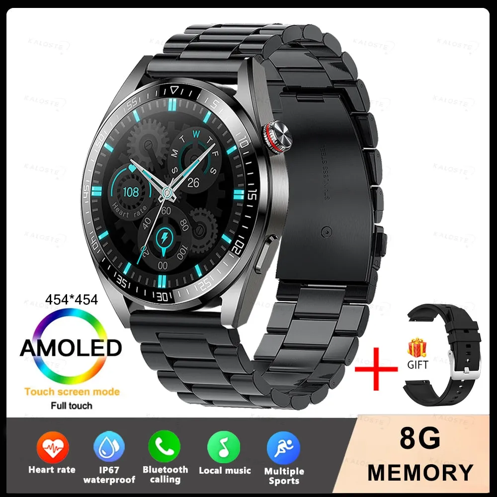 New Smart Watch Mens 8G Memory Local Music Player 454*454 AMOLED Screen Bluetooth Call Sports Man Smartwatch For Samsung Huawei